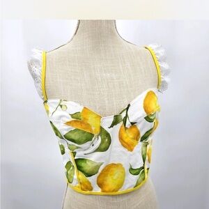 Lemon Print Crop Top with Ruffle Sleeves